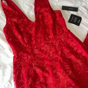 NWT Lulu’s Flawless Love Red Lace Mermaid Maxi Dress